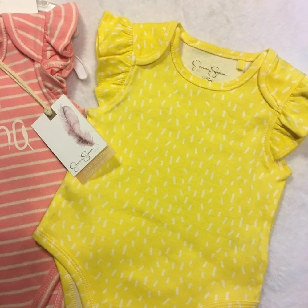 Jessica Simpson Bodysuit Set Kids 3/6M Pink Yellow White NEW Pineapple Aloha 3pc